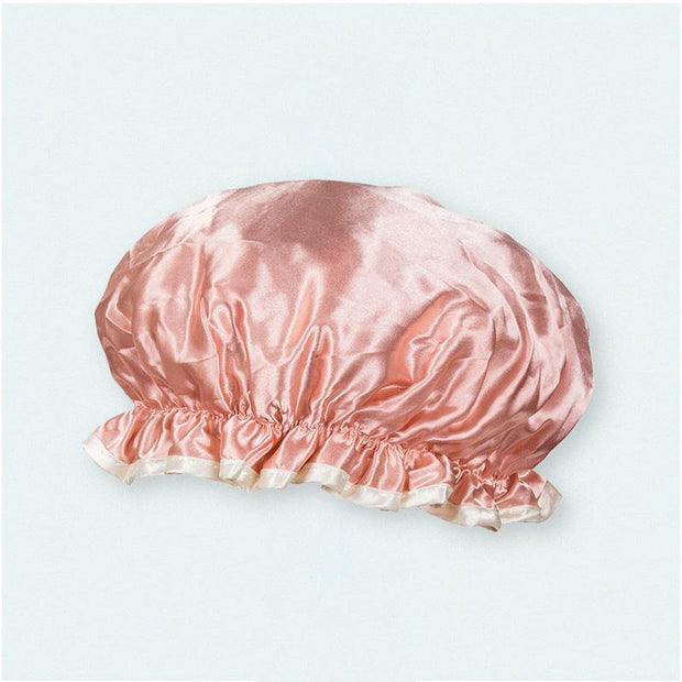 pink shower cap close up picture